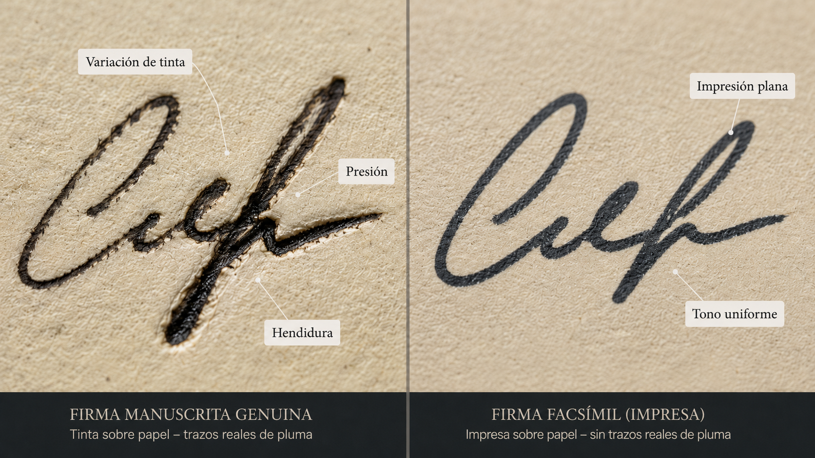 Firma facsímil y firma manuscrita: diferencias de tinta, presión y trazo